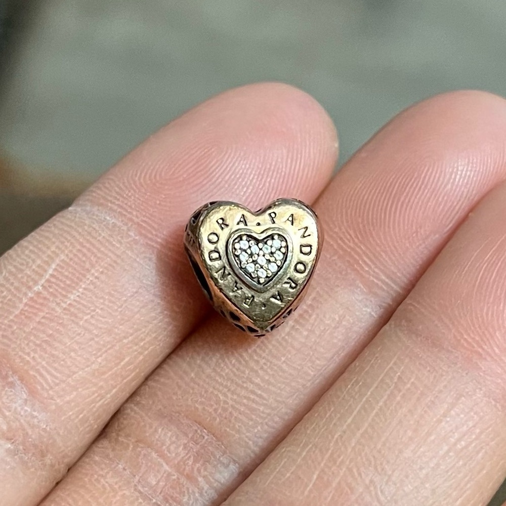 Retired PANDORA Signature Heart Charm, PANDORA Rose & Clear CZ EUC